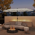 Miniatyrbillede 2 af 6: Parasol Double af Haven XXL 400 x 200 x 240 cm - COSTWAY - 36 LED Lys - Base Inkluderet - 12 Stænger - Rektangulær Beige