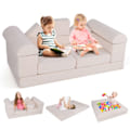 Miniatyrbillede 1 af 4: COSTWAY modulær babysofa til 2 børn 9 stykker, konvertibel i skum, til klatring og kravling, ruskindsstof, beige