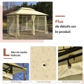 Miniatyrbild 4 av 4: COSTWAY Barnum Pergola Gazebo 3,9 x 2,9 x 2,7 M-Lagtagbara myggnät-6 väggar-Dubbeltak-Tält Polyestertyg-Beige Beige