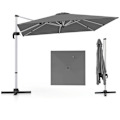 Miniatyrbillede 1 af 4: COSTWAY 3 m firkantet forskudt parasol med tværstangsbase, aluminium 360° drejelig vippearm 8 ribber, grå