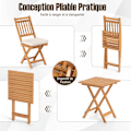 Miniatyrbillede 5 af 6: Have a seat at this costway dining table and two folding chairs for your garden. Made of acacia wood with soft cushions, featuring no armrests and re Naturlig