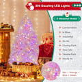 Miniatyrbillede 2 af 4: COSTWAY Flocked kunstigt juletræ 185 cm 350 LED-lys i 4 farver og 8 dynamiske tilstande med 808 lyserøde PVC-grene Rosa