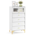 Miniatyrbillede 1 af 6: COSTWAY Kommode til Soveværelse med Vippende Glasdør og 4 Skuffe, til Soveværelse, Stue, 60x40x112,5 cm, Hvid Vit