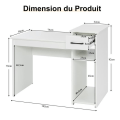 Miniatyrbillede 4 af 4: COSTWAY computerbord med skuffe og pc-stativ, computerbord med 2-lags opbevaringshylde, 102x50x82 cm, hvid
