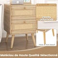 Miniatyrbillede 2 af 6: COSTWAY Natbord i rattan, 2 skuffer og 4 fyrreben, Cannage-dør, til stue, soveværelse, bøhmisk stil, 40 x 40 x 59 cm Naturlig