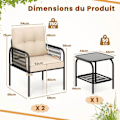 Miniatyrbillede 3 af 6: COSTWAY Glasbord og 2 Havestole, 3-delt Rattan PE Patiosæt med Hynder