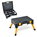 Miniatyrbillede 1 af 4: COSTWAY Foldbar trinskammel 2 i 1 belastning 150 kg Bred skridsikre trinskammel med 12 rum 7 pladser 41,5 x 31 x 9 cm Sort Svart