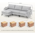 Miniatyrbillede 4 af 4: COSTWAY 3-4 personers hjørnesofa, luftlæder med 2 USB-porte, venstre eller højre, 3 hynder, 240 x 130 x 80 CM Grå Ljusgrått