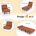 Miniatyrbild 3 av 6: COSTWAY Enkelsäng Konvertibel fåtölj, 4-i-1 vardagsrumsfåtölj, 6-positions justerbart ryggstöd med brun kudde kastanj