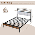 Miniatyrbillede 6 af 6: Lys Plattform 140 x 200 cm COSTWAY, LED-belysning, Opladningsstation, Polstret Hovedgærde i Linned med 2-niveau Opbevaring Rustik kastanjebruna och svart och 