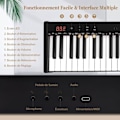 Miniatyrbillede 5 af 6: COSTWAY bærbart elektrisk tastatur 61 taster med justerbart stativ Foldbart polstret bænkstativ Mikrofon Headset Audio Begynder