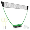 Miniatyrbillede 1 af 6: COSTWAY bærbart badmintonsæt - net, 2 ketchere, 2 fjerbolde - 270 x 33,5 x 160 cm - Opbevaringsetui - Metalrør - Grønt