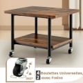 Miniatyrbillede 3 af 4: COSTWAY printerstativ med hjul - 2 niveauer i træ og metal, låsbare hjul 49 x 40 x 38 cm (L x B x H) Brun