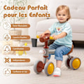 Miniatyrbillede 3 af 6: COSTWAY Draisienne Baby uden pedaler med sæde i kunstlæder og EVA skumhjul, 4 hjul, til fødselsdagsgave, brun