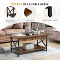 Miniatyrbillede 2 af 6: COSTWAY 2-trins sofabord, 110 x 60 x 48 CM, med X-formet metalstel, justerbare fødder, industriel stil, brun