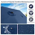 Miniatyrbillede 5 af 6: Solar Garden Parasol 230 cm - 18 LED Lights - COSTWAY - Tilt with Push-Button Crank - Ventilated Canopy Blue Blå