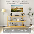 Miniatyrbillede 2 af 6: COSTWAY 65" TV-bord i glas med 3 store hylder i hærdet glas, til stue, soveværelse, rum, 140 x 41 x 82 cm