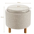Miniatyrbillede 5 af 6: COSTWAY rund opbevaringspuf med bakke, PE stof, træfødder, skridsikre puder, til stue, soveværelse, 44×44×42 cm, beige