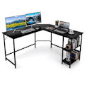 Miniatyrbillede 1 af 4: COSTWAY L-formet Computerhjørnebord 138 CM, Industrielt med Stålramme, 2-niveau Hylde, Sort