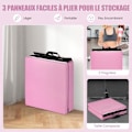 Miniatyrbillede 3 af 6: COSTWAY Foldbar Gymnastikmåtte-180 x 60 x 5cm-3 lag med håndtag-kroge- og løkkebefæstelser-Vandtæt PU EPE-fyldning-Pink Rosa