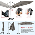 Miniatyrbillede 6 af 6: COSTWAY Parasol Deporter Inklinerbar 3x3M med Krydsbase 360° Rotation, Kranksystem, 8 Spiler, Ventilation til Have, Terasse Grå