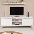 Miniatyrbillede 3 af 4: COSTWAY 60" tv-stativ med 4 rum 2 døre 2 kabelstyringshuller, 4 massive træben, stue, soveværelse, 140x40x48cm