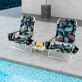 Miniatyrbillede 1 af 6: COSTWAY Ensemble 3-pc med 2 Klapstole og Rullbart Bord, Hovedpude, Justerbar Ryg i 5 Positioner, Blomsterdesign