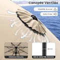 Miniatyrbillede 4 af 6: Parasol Deporter 35°270 CM - COSTWAY - UV Beskyttelse 30+ Knap-tilbagetræk - 8 Spidser til Have Patio, Strand Beige
