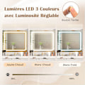Miniatyrbillede 2 af 6: Ensemble Coiffeuse og Taburet COSTWAY, LED Spejl med 3 Farver, Laderenhed, Smykke Skab og 3 Skuffer, Ideel Gave Vit