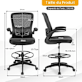 Miniatyrbillede 4 af 4: COSTWAY Ergonomisk mesh-lænestol på hjul, sammenklappelige armlæn med fodstøttering, højdejusterbar sort