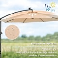 Miniatyrbillede 5 af 6: Parasol Déporté 3M - 40 LED-lys - COSTWAY - Krydsbase Sandpose - Beige - UV-beskyttelse 20+ Solcelle 6 Timer Beige