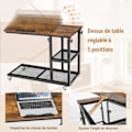 Miniatyrbillede 2 af 4: COSTWAY C-formet sidebord, justerbar top, låsehjul, stålstel, industriel stil, brun