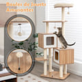Miniatyrbillede 2 af 6: COSTWAY Kattekrad i Træ 163CM med 3 Platforme, 2 Huler, 3 Kugler, Sisal Kløemoduler, Sæde, Vaskbare Puder, Naturlig