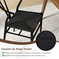 Miniatyrbillede 3 af 6: COSTWAY Sæt med 2 Stole med Y-formet Ryg - Sæde i Vævet Snor 46 x 40 cm til Spisestue, Køkken, Kontor Sort