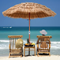 Miniatyrbild 1 av 6: COSTWAY Hawaii Beach Parasoll i Thatch Ø175 x H 194 cm 5 Lager 8 Ribbar Lutbar Justerbar Höjd Vattentät Polyester Naturlig