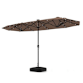 Miniatyrbillede 1 af 6: COSTWAY Parasol Dobbelthave XXL 400 x 200 x 240 cm - 36 LED Lys - Base Inkluderet - 12 Spidser - Rektangulær Brun