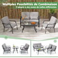Miniatyrbillede 2 af 4: COSTWAY 4 stk Metalhavemøbler - Sofabord af hærdet glas, 2 enkeltstole, dobbeltsofa, 4 hynder, 2 puder - Grå