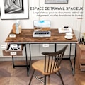 Miniatyrbillede 3 af 4: COSTWAY computerbord med skuffe, metalramme, justerbar fodstøtte, 120 x 55 x 75 cm, rustik brun Rustik brun