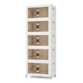 Miniatyrbillede 1 af 4: COSTWAY 316L plastopbevaringsboks, 5 foldbare opbevaringsbokse med 4 hjul og låg, til soveværelse, stue, køkken Vit + brun