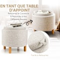 Miniatyrbillede 6 af 6: COSTWAY rund opbevaringspuf med bakke, PE stof, træfødder, skridsikre puder, til stue, soveværelse, 44×44×42 cm, beige
