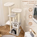 Miniatyrbillede 3 af 6: COSTWAY Multi-Level Katte Træ i Træ, 2 Fluffy Siddepladser, Stor Katte Condo med Sisal Pæle, Vaskbare Tæpper