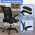 Miniatyrbillede 3 af 4: COSTWAY Ergonomisk kontorstol med foldbare armlæn, 30° vippet ryglæn, justerbart sæde fra 45 til 55 cm Svart
