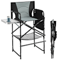Miniatyrbillede 1 af 6: COSTWAY Høj Foldbar Havestol 116,5 cm med F oldbar Sidebord og Fodstøtte, Krus-holder, Netopbevaringspose svart och grått