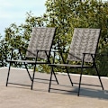 Miniatyrbillede 1 af 4: COSTWAY Sæt med 2 foldbare terrassestole, ingen samling, flet spisestuestole, til have, gård, ved poolen Rottingfärg: Gråmix | Ramfärg: Svart