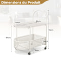Miniatyrbillede 4 af 4: COSTWAY 2-trins mobilt sofabord i glas, med bjørnedesign, metalstel, låsbare hjul, til stue, soveværelse