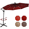 Miniatyrbillede 1 af 4: COSTWAY Parasolfad 3M 24 LED Solarlamper Rotationsvinklet 360°Krydssokkel, Vender, Justerbar vinkel Aluminiumsøjle Bourgogne Röd