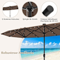 Miniatyrbillede 2 af 6: COSTWAY Parasol Dobbelthave XXL 400 x 200 x 240 cm - 36 LED Lys - Base Inkluderet - 12 Spidser - Rektangulær Brun