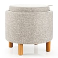 Miniatyrbillede 1 af 6: COSTWAY rund opbevaringspuf med bakke, PE stof, træfødder, skridsikre puder, til stue, soveværelse, 44×44×42 cm, beige