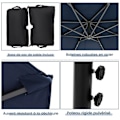 Miniatyrbillede 2 af 6: Parasol aflastet 3M 40 LED - COSTWAY - Krydsbase sandsæk - Polyesterstof UV 20+ Blå - Solpanel 6 Timer Blå