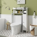 Pikkukuva 1 / 6: COSTWAY wc-istuin WC:n yläpuolella, 2 säädettävää hyllyä, kallistumaton, 75,5 x 20 x 110 cm, valkoinen Vit